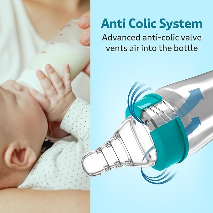 LuvLap Anti-Colic Slim/Regular Neck Baby Feeding Bottle – 250ml, Green, Wild Flowers, BPA-Free, for Newborns & Toddlers (3m+)
