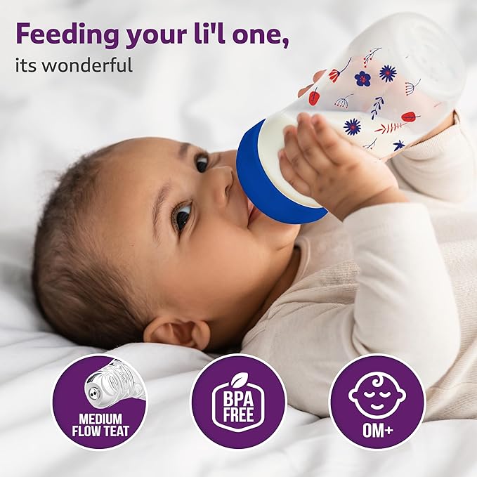 LuvLap Anti-Colic Wide Neck Natura Flo Feeding Bottle – 150ml, Floral, BPA-Free, for Newborns & Toddlers up to 3 Years