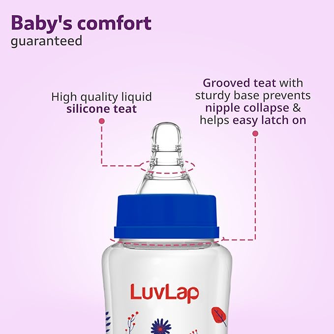 LuvLap Anti-Colic Wide Neck Natura Flo Feeding Bottle – 150ml, Floral, BPA-Free, for Newborns & Toddlers up to 3 Years