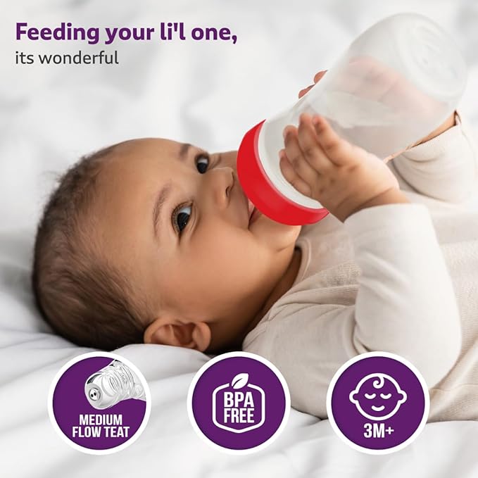 LuvLap Anti-Colic Wide Neck Natura Flo Feeding Bottle – 250ml, BPA-Free, for Newborns & Toddlers up to 3 Years