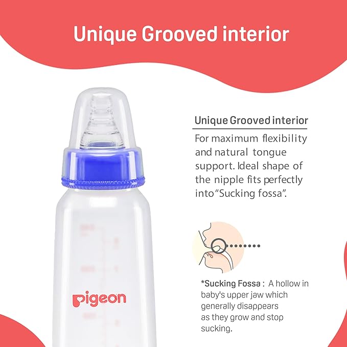 Pigeon Peristaltic Baby Nursing Bottle, KPP, Medium Nipple, BPA & BPS Free, 200ml, Pack of 2, Blue & White, 4+ Months