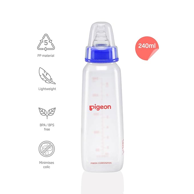 Pigeon Peristaltic Nursing Bottle KPP Nipple M, Blue, 240ml, BPA & BPS Free, 4+ Months