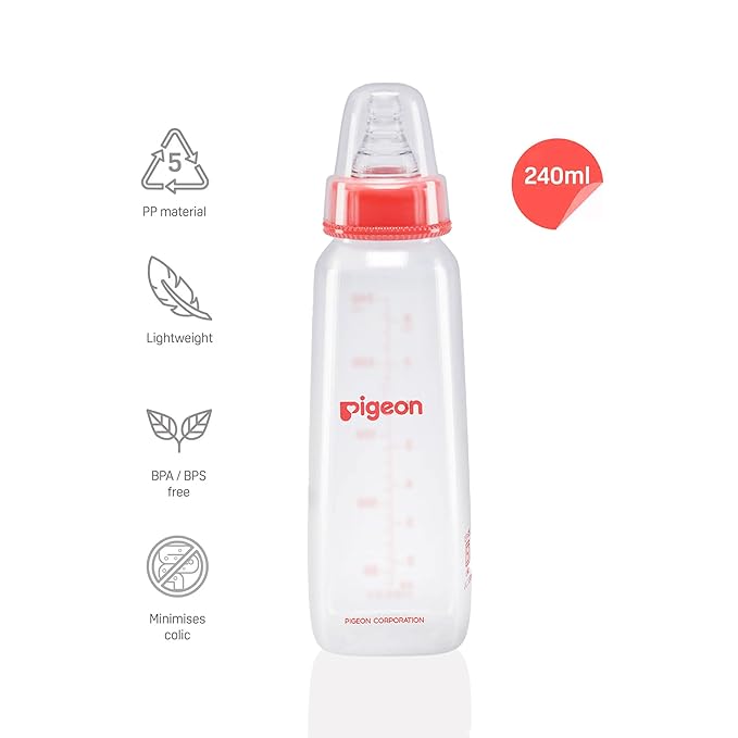Pigeon Peristaltic Nursing Bottle KPP Nipple M, Red, 240ml, BPA & BPS Free, 4+ Months