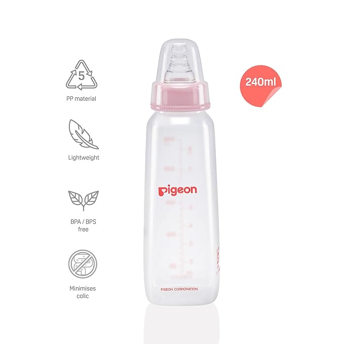 Pigeon Peristaltic Nursing Bottle KPP Nipple M, Pink, 240ml, BPA & BPS Free, 4+ Months
