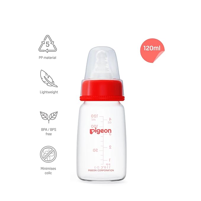 Pigeon Peristaltic Nursing Bottle KPP Nipple M, White, 120ml, BPA & BPS Free, 4+ Months