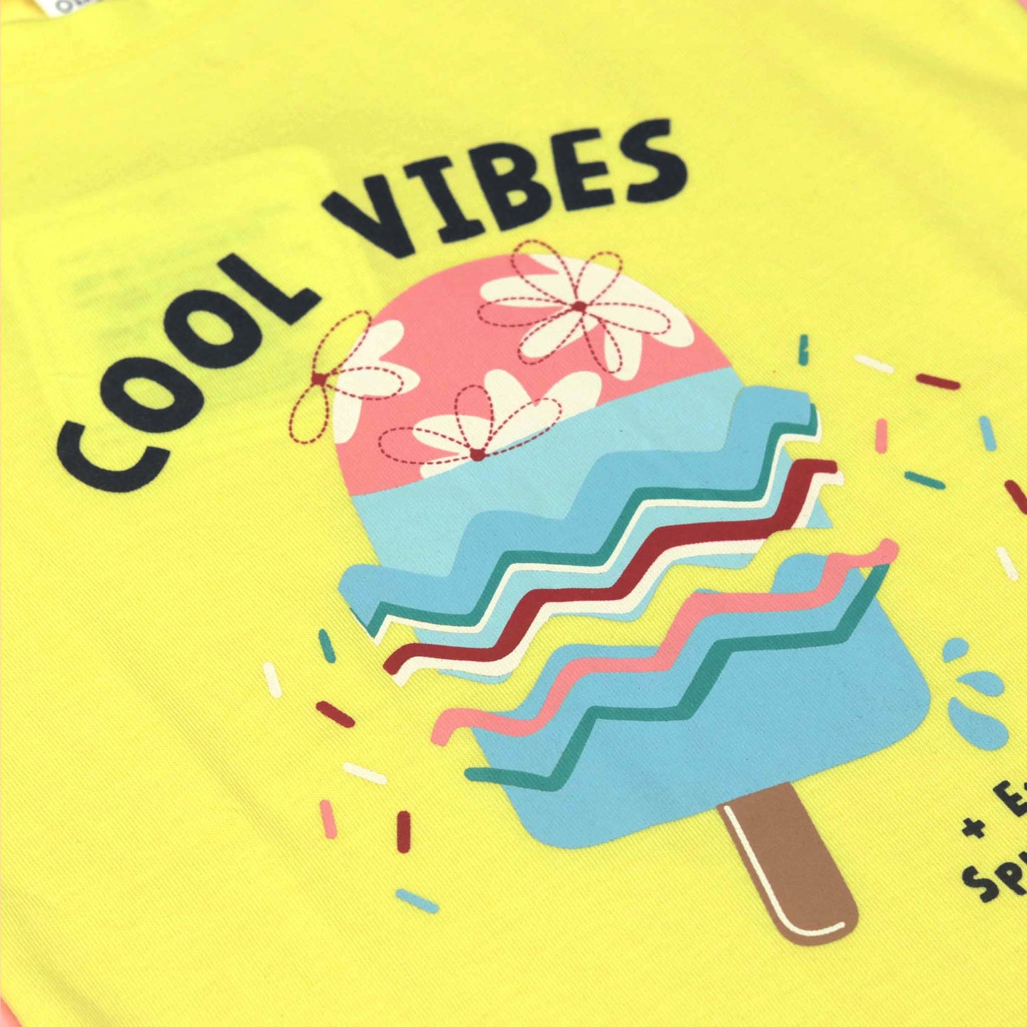 Ollypop Yellow Sinker Knit Half Sleeves Top with Cool Vibes Print