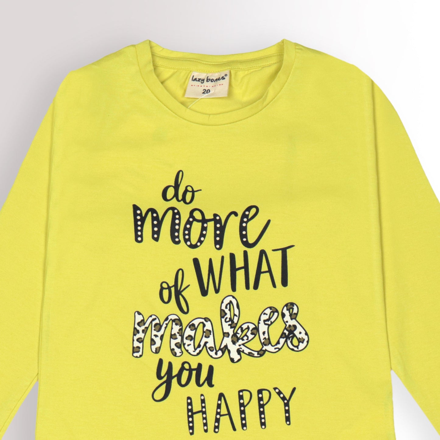 Ollypop Happy Vibes Girls’ T-Shirt – Yellow Full Sleeve, Positive Quote Placement Print