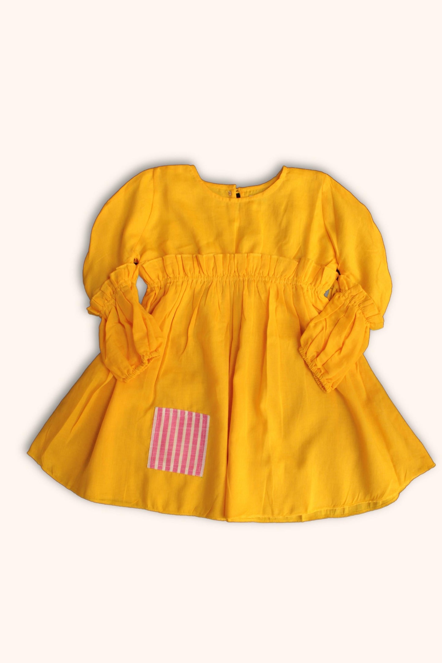 Girls' Mulmul Asymmetrical Dress – Solid Sunny Yellow, Lightweight & Breezy