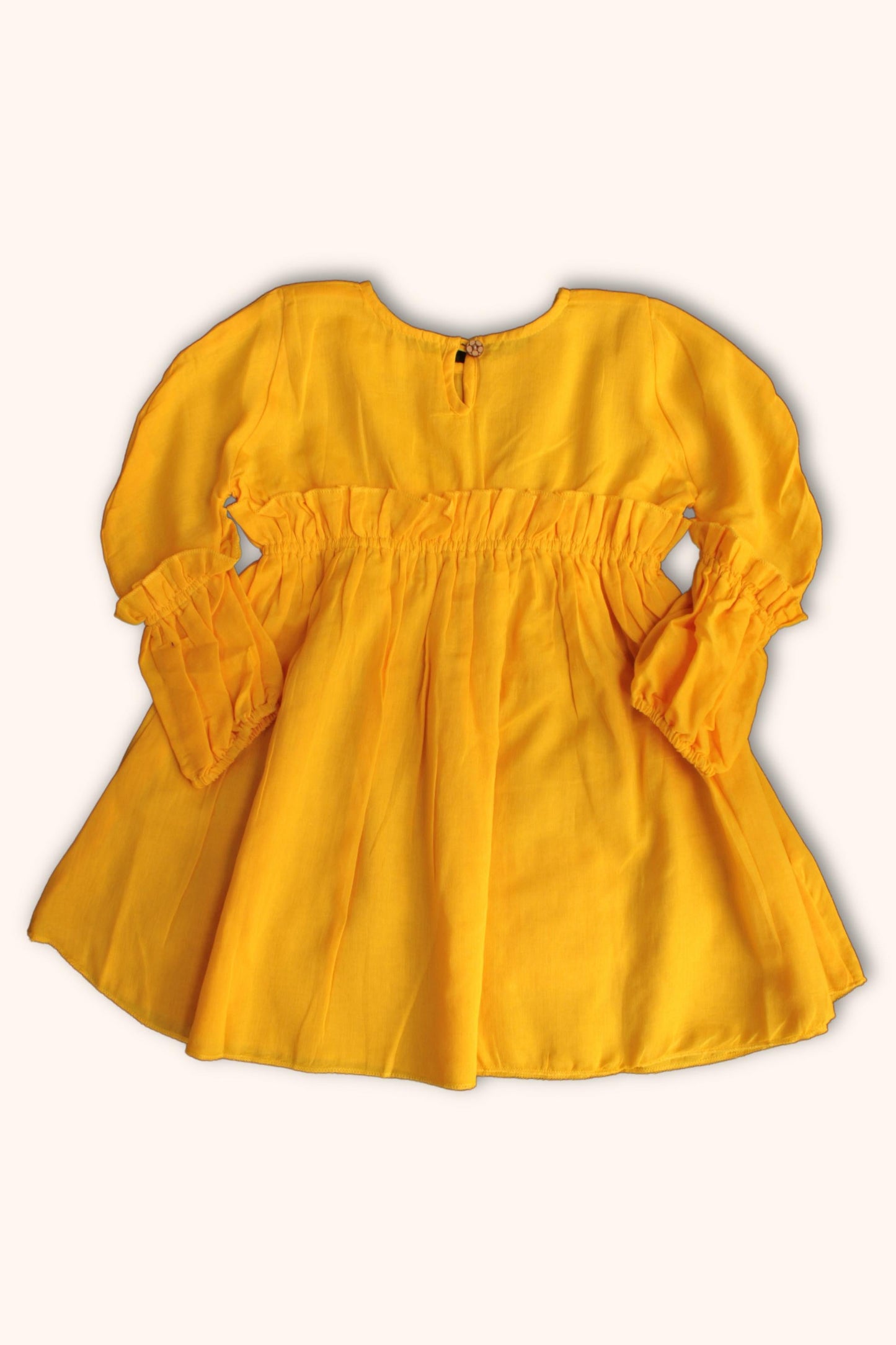 Girls' Mulmul Asymmetrical Dress – Solid Sunny Yellow, Lightweight & Breezy