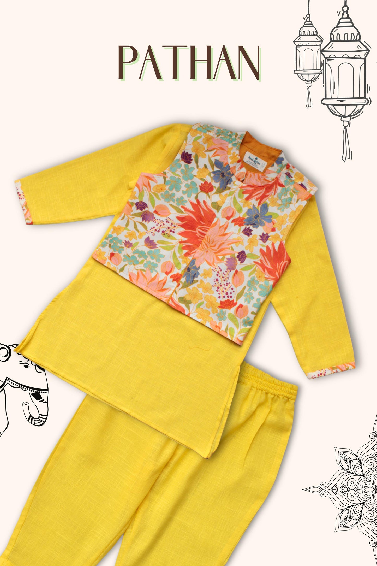 Boys' Pathani Kurta, Pant & Jacket – 3-Piece Ethnic Set for Festive & Traditional Wear