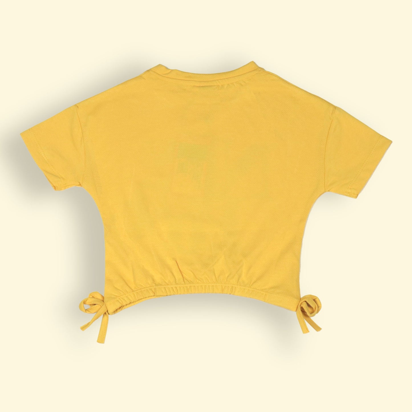 OlioKids Girl's Half Sleeve Round Neck Crop Top with Placement Print (Yellow)