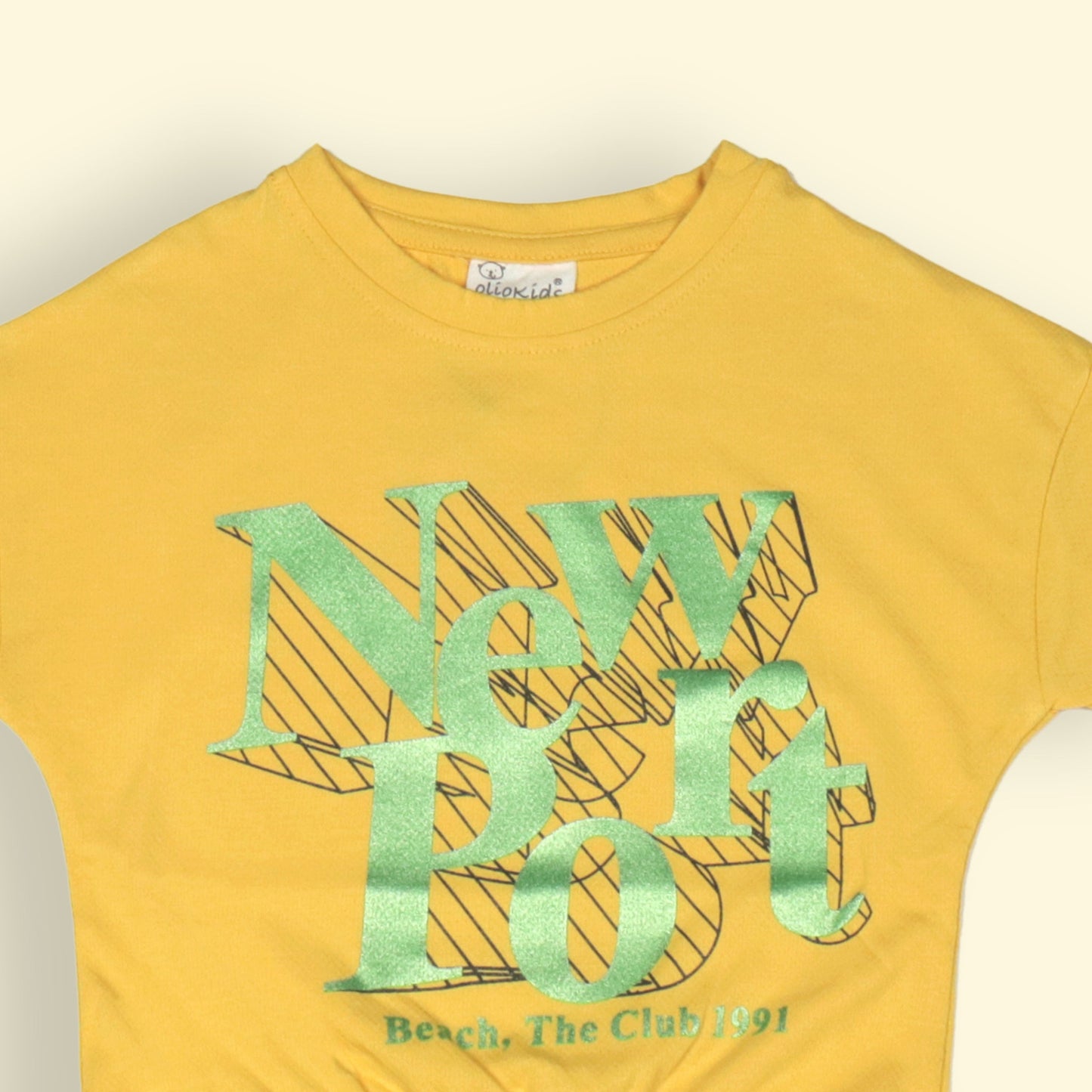 OlioKids Girl's Half Sleeve Round Neck Crop Top with Placement Print (Yellow)