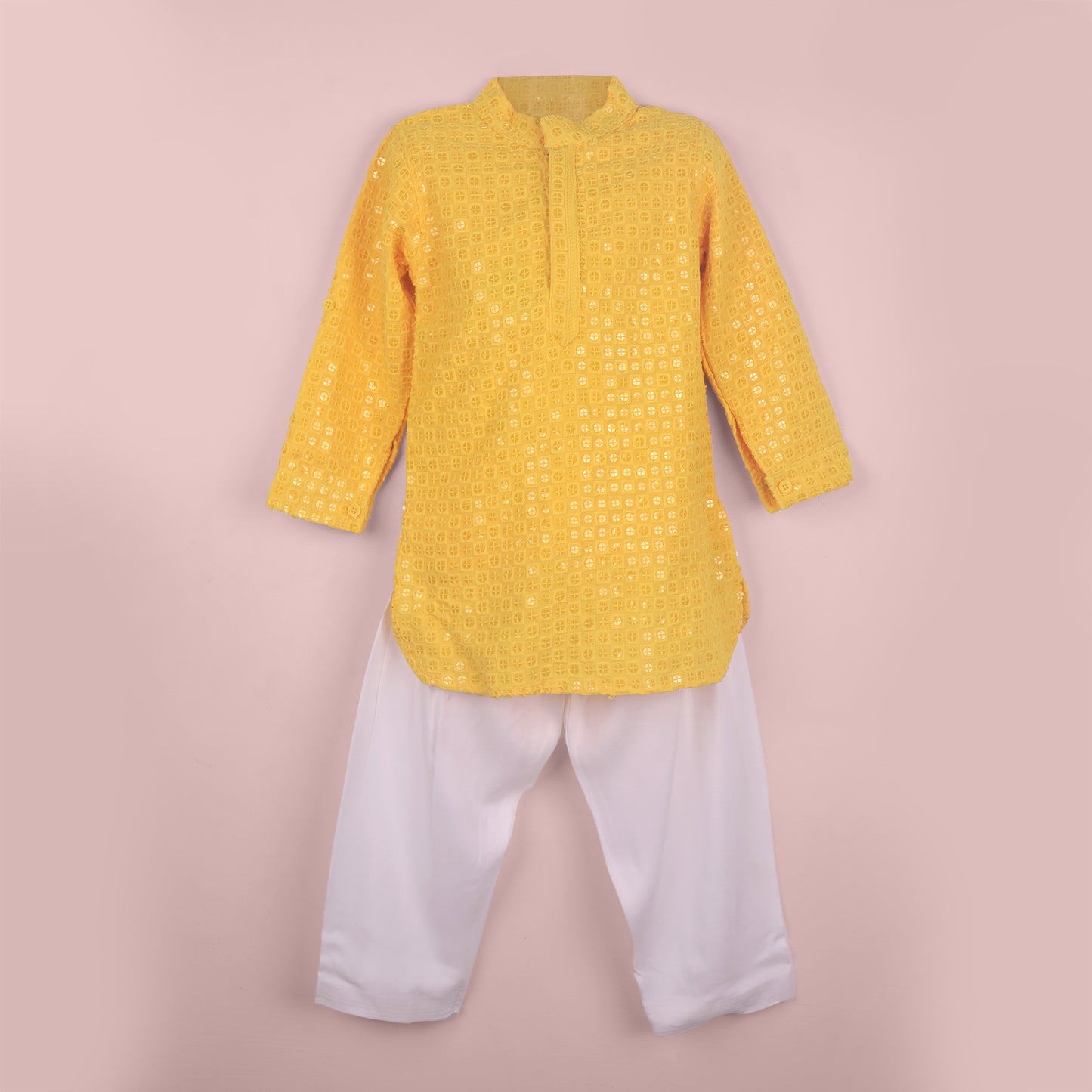 Bright & Festive – Boys’ Yellow Kurta Pyjama with Sequins Work