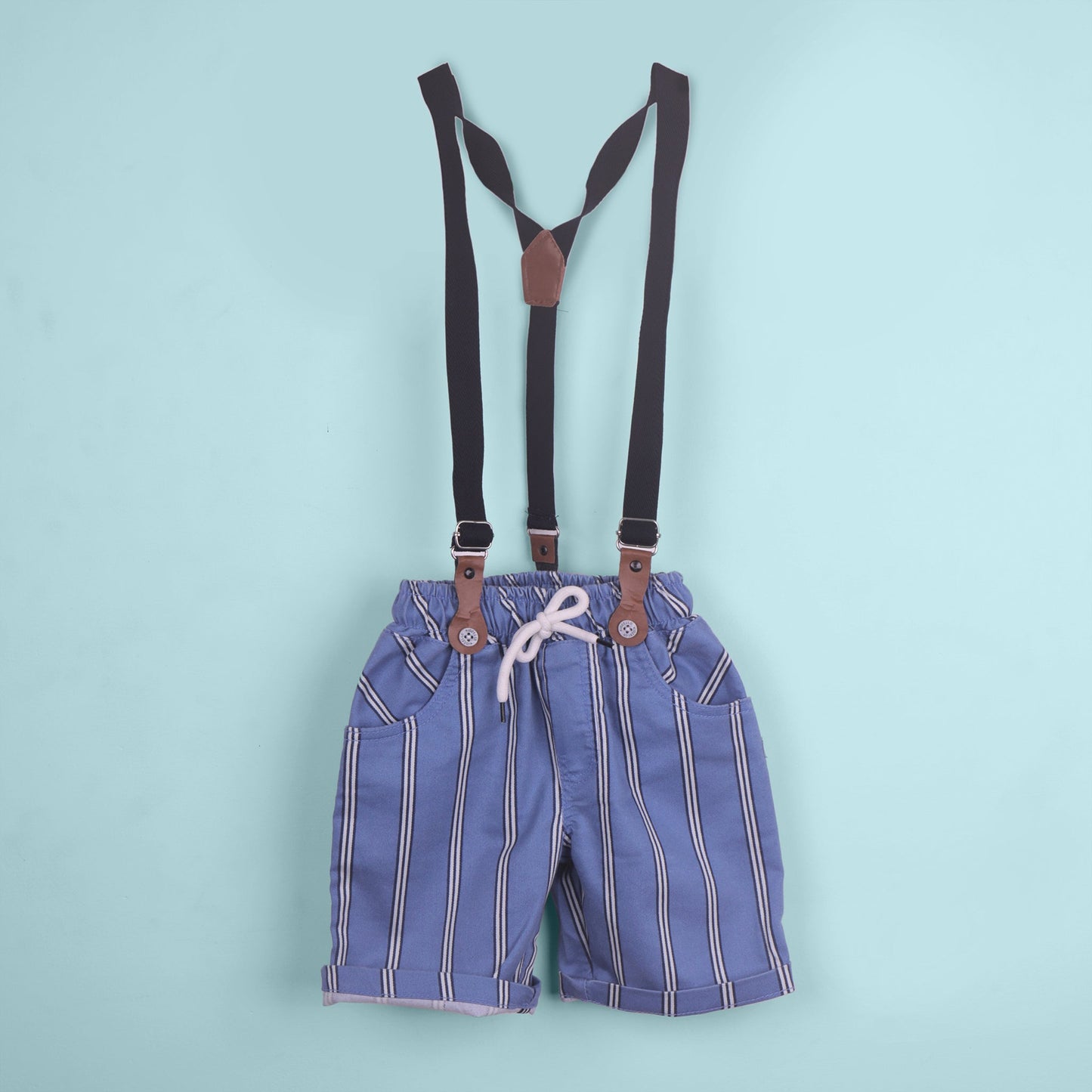 Smart Party Look – Boys’ Yellow Cotton Tee with Shorts & Braces