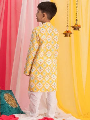 Festival Fun: VASTRAMAY Lightweight Yellow Kurta Pyjama Set for Stylish Kids