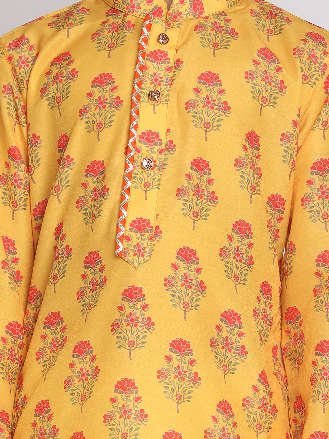 Playful Prints: VASTRAMAY Yellow Muslin Kurta with Elasticated Dhoti Pants for Festival Fun