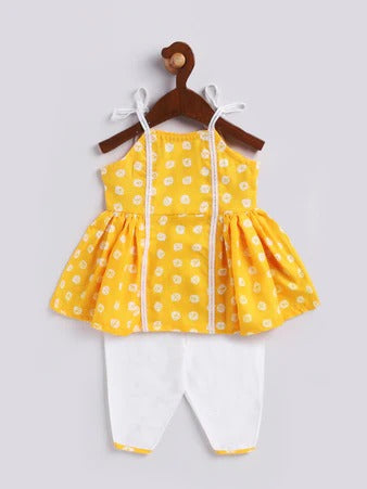 Twinkle in Yellow: VASTRAMAY Sleeveless Kurta with Playful Prints & Comfy Dhoti Pants