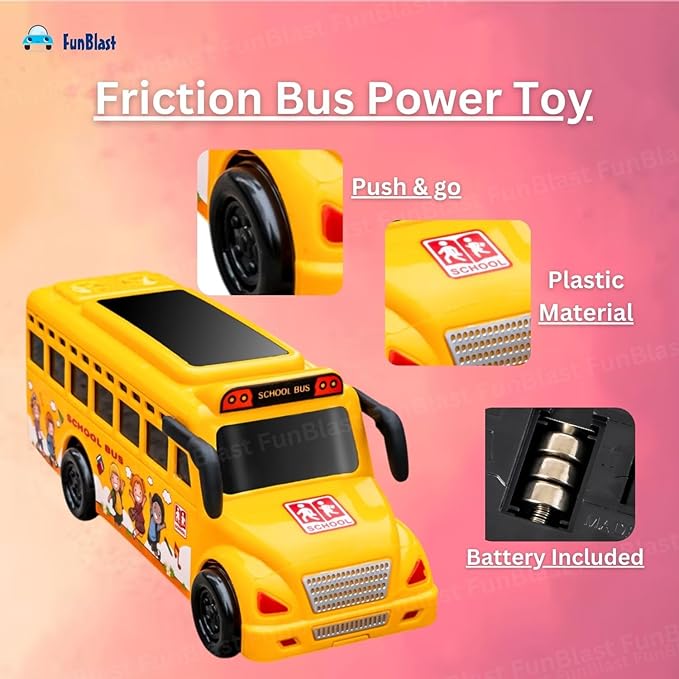 School Bus Toy for Kids Friction Powered Push and Go Mini School Bus with 3D Flashing Light and Sound for Kid Musical Vehicles Toys for 3 Years Kids Children (Multicolor)