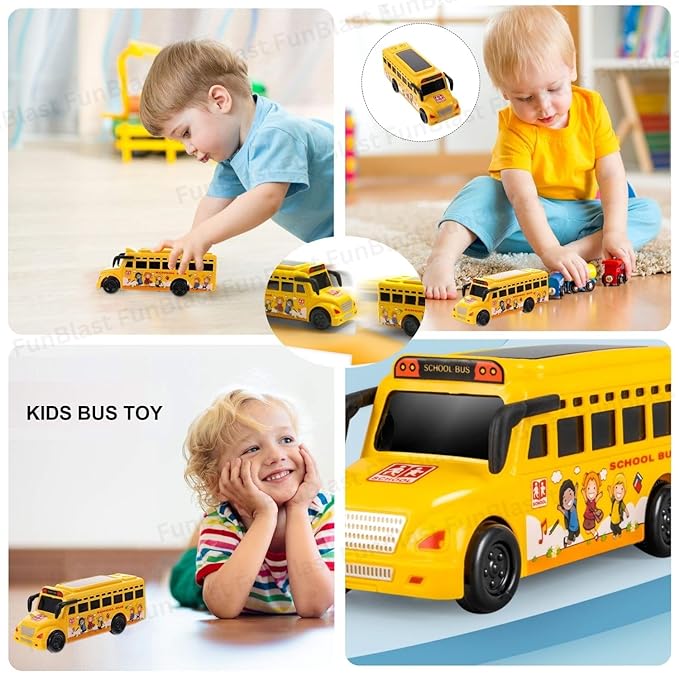 School Bus Toy for Kids Friction Powered Push and Go Mini School Bus with 3D Flashing Light and Sound for Kid Musical Vehicles Toys for 3 Years Kids Children (Multicolor)
