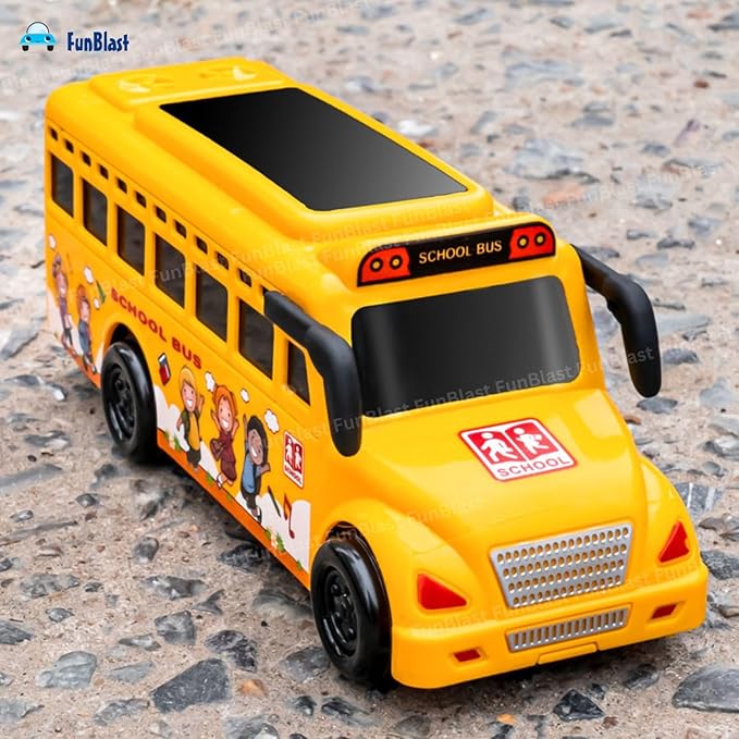 School Bus Toy for Kids Friction Powered Push and Go Mini School Bus with 3D Flashing Light and Sound for Kid Musical Vehicles Toys for 3 Years Kids Children (Multicolor)