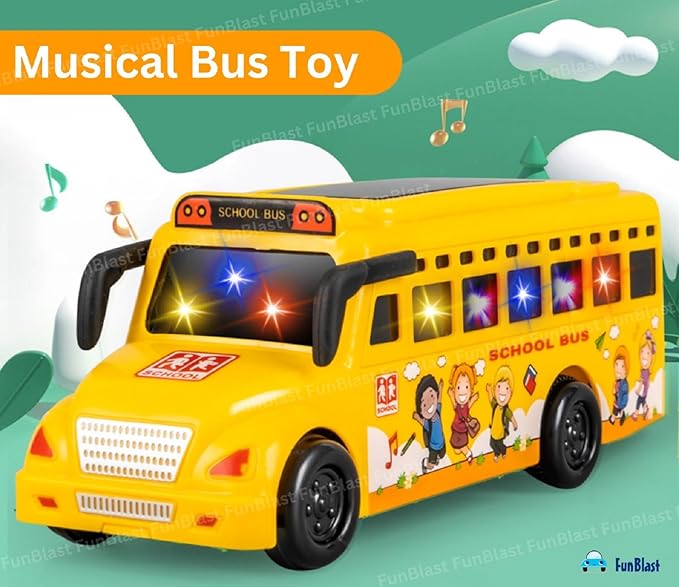 School Bus Toy for Kids Friction Powered Push and Go Mini School Bus with 3D Flashing Light and Sound for Kid Musical Vehicles Toys for 3 Years Kids Children (Multicolor)