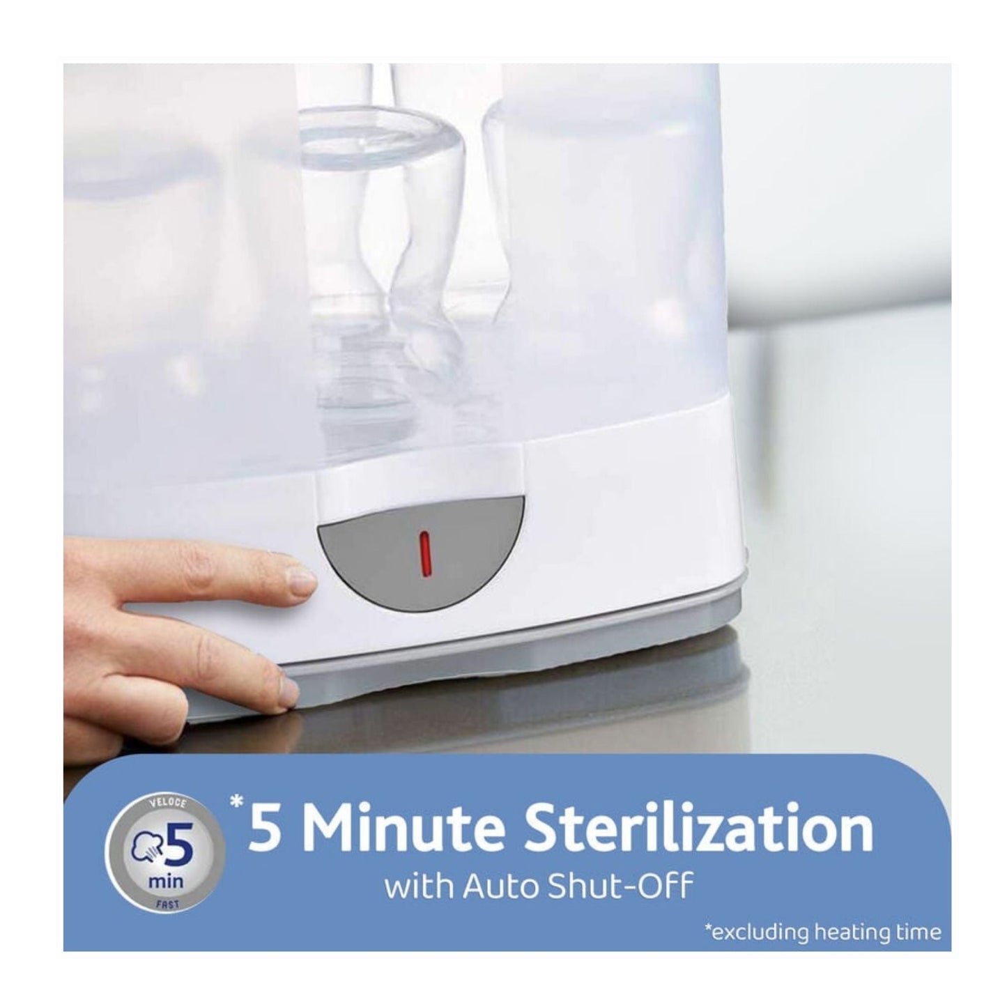Chicco Steam Sterilizer 2-in-1 – 6-Bottle Capacity, Fast 5-Min Sterilization, Kills 99.9% Germs, Sterile for 24 Hours, Auto Off, Travel-Friendly