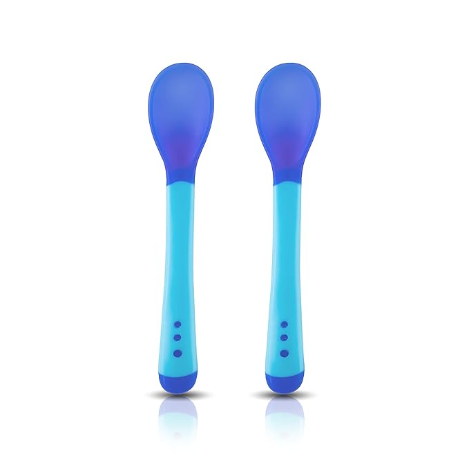 LuvLap Tiny Love Heat-Sensitive Baby Feeding Spoon Set – 2pcs, 13cm, Blue
