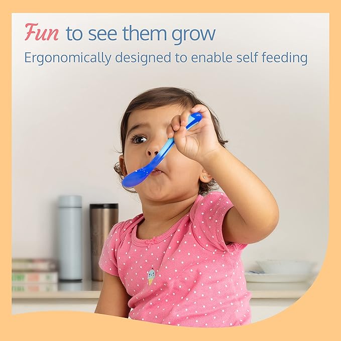 LuvLap Tiny Love Heat-Sensitive Baby Feeding Spoon Set – 2pcs, 13cm, Blue