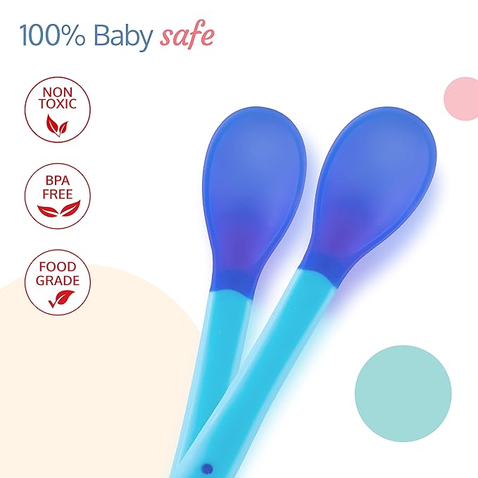 LuvLap Tiny Love Heat-Sensitive Baby Feeding Spoon Set – 2pcs, 13cm, Blue