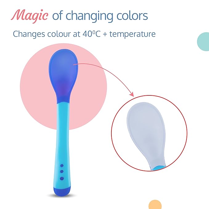 LuvLap Tiny Love Heat-Sensitive Baby Feeding Spoon Set – 2pcs, 13cm, Blue