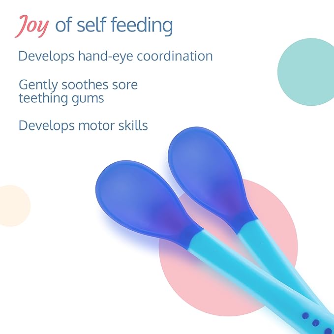 LuvLap Tiny Love Heat-Sensitive Baby Feeding Spoon Set – 2pcs, 13cm, Blue
