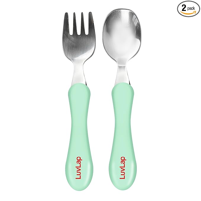 LuvLap Premium Stainless Steel Baby Feeding Set – Fork & Spoon, Light Blue, BPA-Free with PP Handles, Designed for Toddlers 12 Months and Older