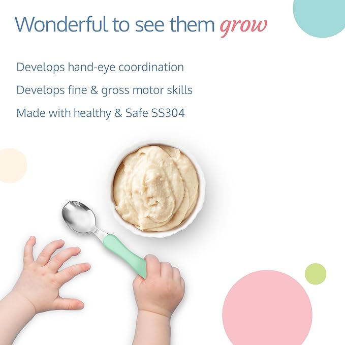LuvLap Premium Stainless Steel Baby Feeding Set – Fork & Spoon, Light Blue, BPA-Free with PP Handles, Designed for Toddlers 12 Months and Older