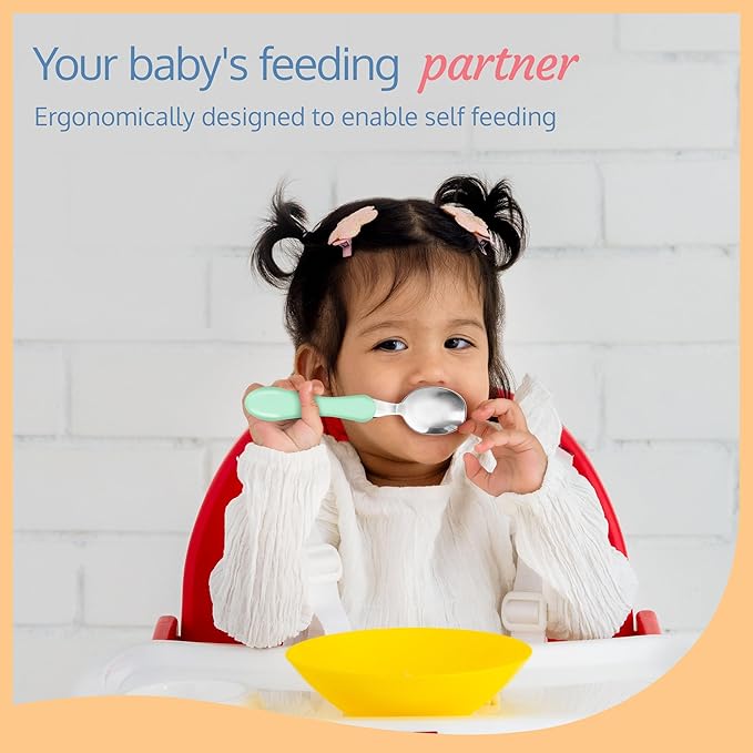 LuvLap Premium Stainless Steel Baby Feeding Set – Fork & Spoon, Light Blue, BPA-Free with PP Handles, Designed for Toddlers 12 Months and Older