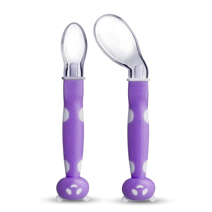 LuvLap Joy Star Baby Self-Feeding Spoon Set – 2 pcs, Soft Silicone Tips, BPA-Free, Magenta/White