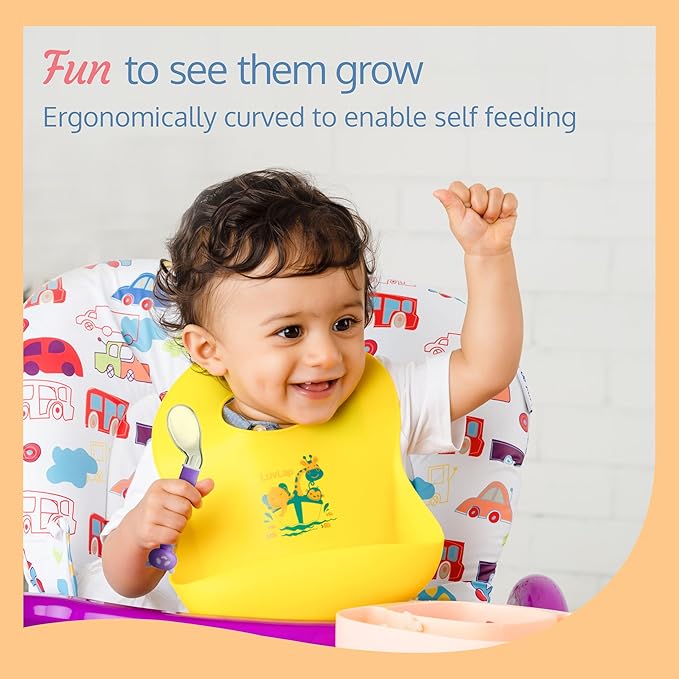 LuvLap Joy Star Baby Self-Feeding Spoon Set – 2 pcs, Soft Silicone Tips, BPA-Free, Magenta/White