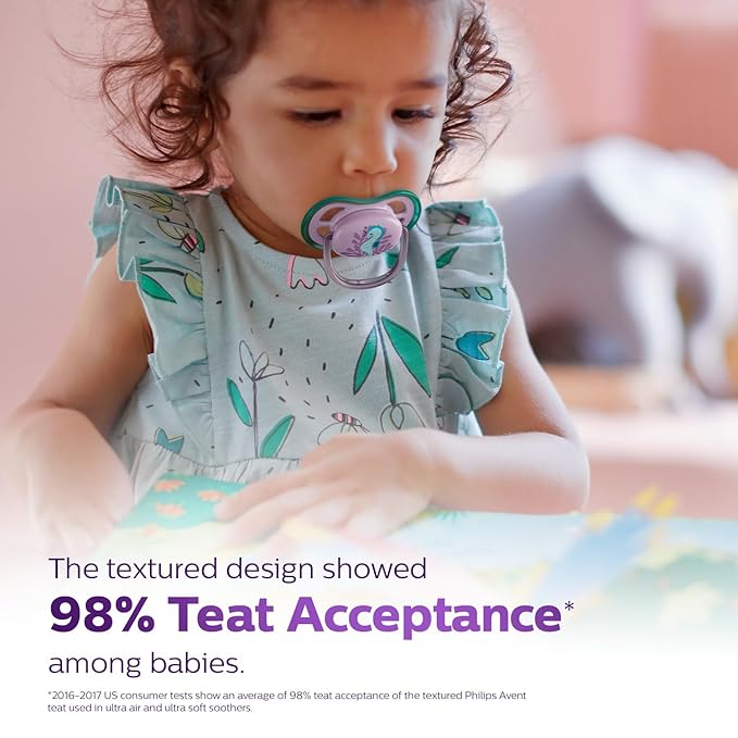 AVENT Philips Pacifier Ultra Air – Orthodontic Silicone Pacifiers for 6-18 Months | BPA Free | 2 Pack | Breathable Design for Healthy Baby Skin (SCF085/61)