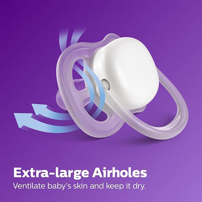 AVENT Philips Pacifier Ultra Air – Orthodontic Silicone Pacifiers for 6-18 Months | BPA Free | 2 Pack | Breathable Design for Healthy Baby Skin (SCF085/61)