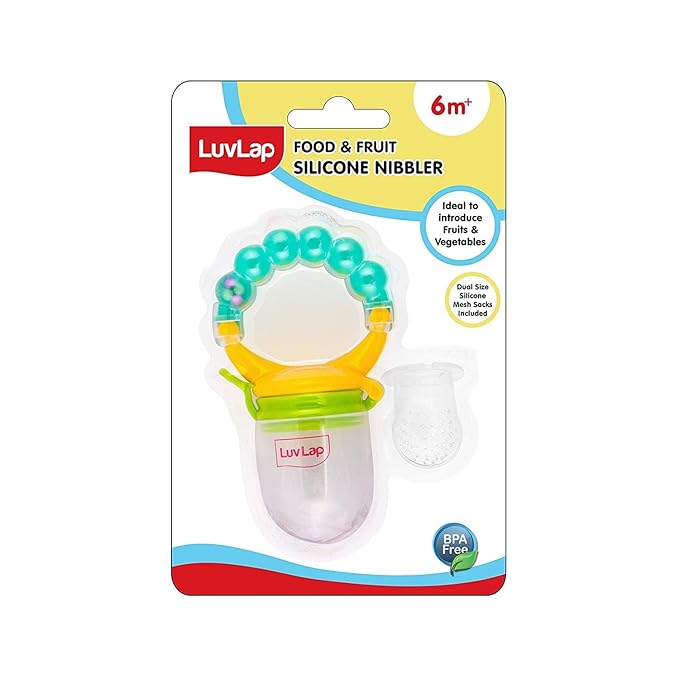LuvLap Silicone Food and Fruit Nibbler with Extra Mesh – Soft Pacifier Feeder and Teether for Infant Baby, Pearly Green, BPA-Free