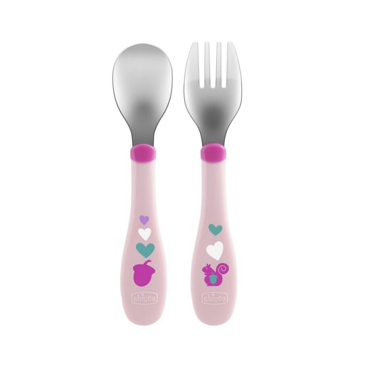 Chicco Stainless Steel Kids Cutlery Set – Pink, Multicolour, for 18 Months and Up