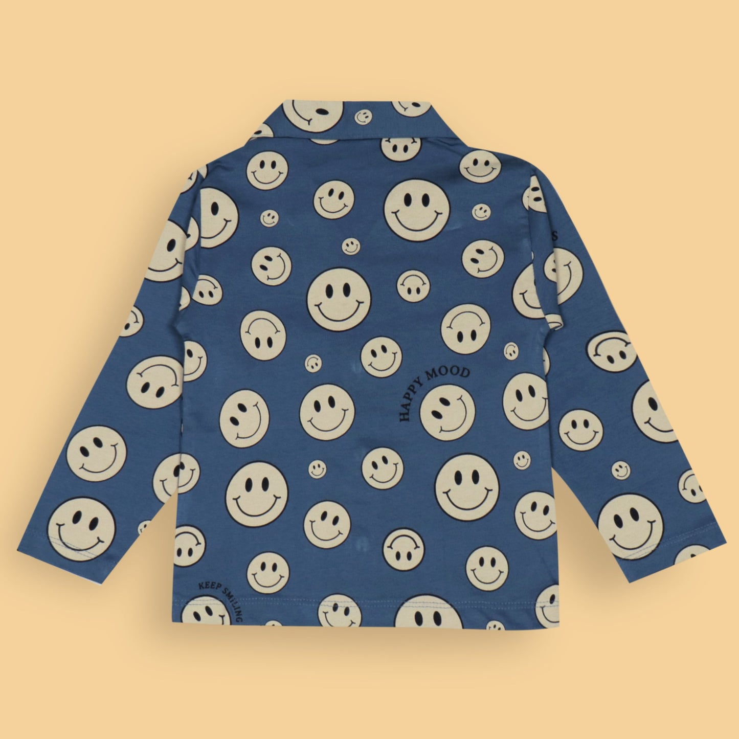 Ollypop Unisex Blue Full Sleeve Smiley Print Night Suit with Full Length Pyjamas