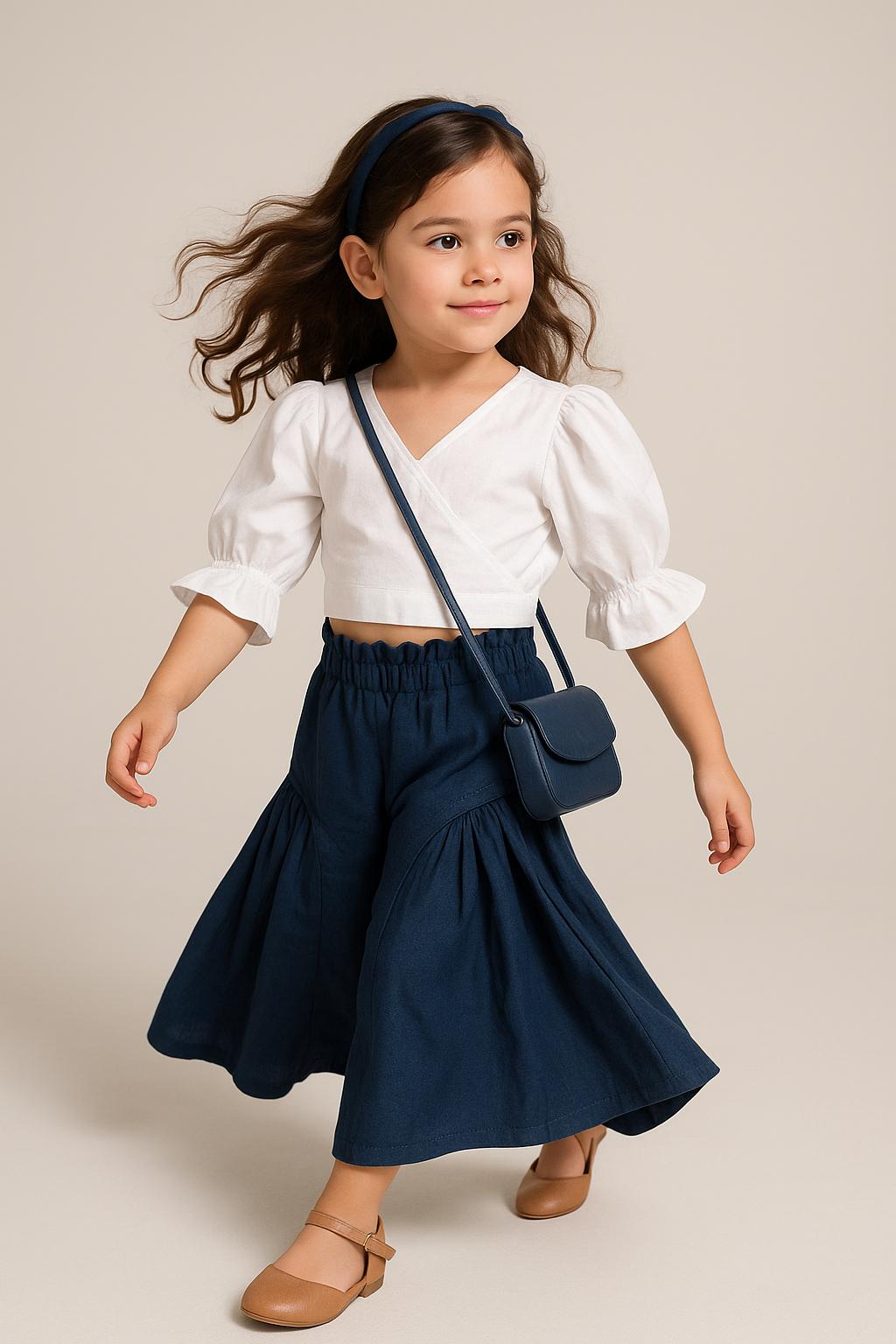 Peekaaboo Girls Cotton Stylish Set with Back Zipper and Flared Full-Length Palazzo Bottoms, Comfort+ Fabric, Elasticated Waist, Machine Washable