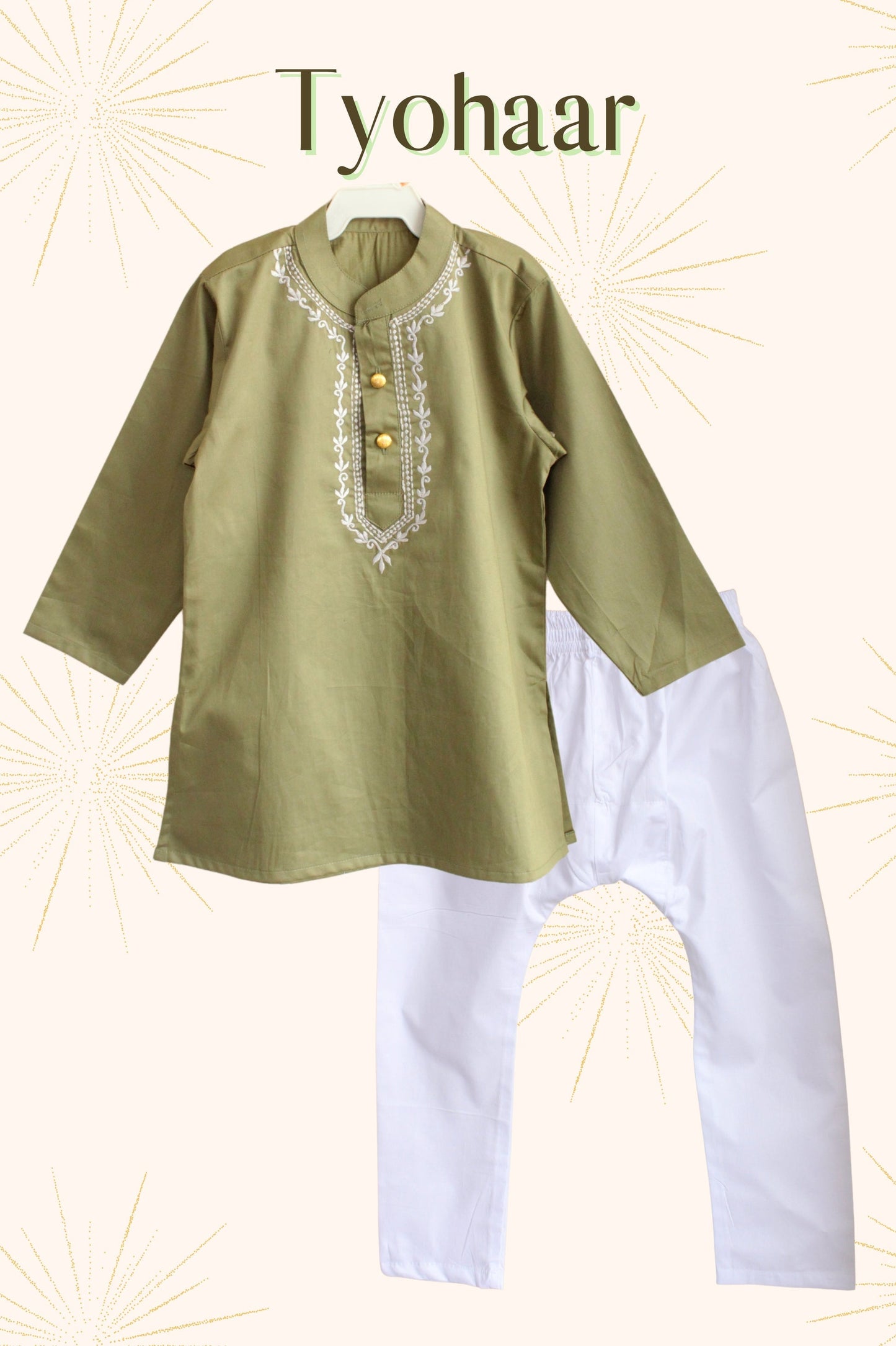 Boy's Tyohaar Embroidered Kurta with Pajami Set – Elegant Ethnic Wear for Festivals & Celebrations