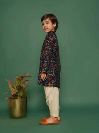 Blue Bliss – Boys’ Printed Kurta Pyjama by Vastramay