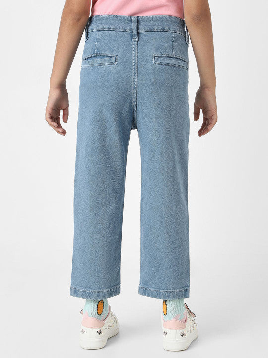 Solid Blue Flared Denim Jeans