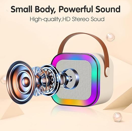 k12 Portable Karaoke Set with LED Bluetooth Speaker and Wireless Microphone/Multi Colour (Single Mike)