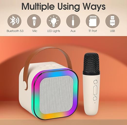 k12 Portable Karaoke Set with LED Bluetooth Speaker and Wireless Microphone/Multi Colour (Single Mike)