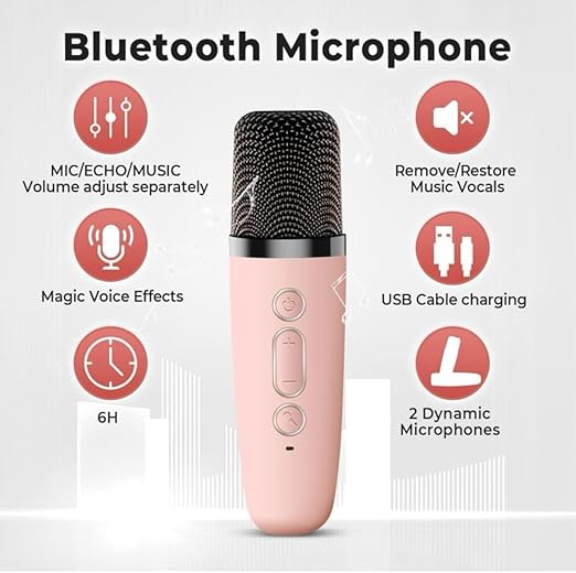 k12 Portable Karaoke Set with LED Bluetooth Speaker and Wireless Microphone/Multi Colour (Single Mike)