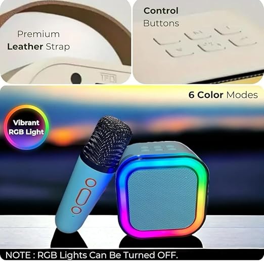 k12 Portable Karaoke Set with LED Bluetooth Speaker and Wireless Microphone/Multi Colour (Single Mike)