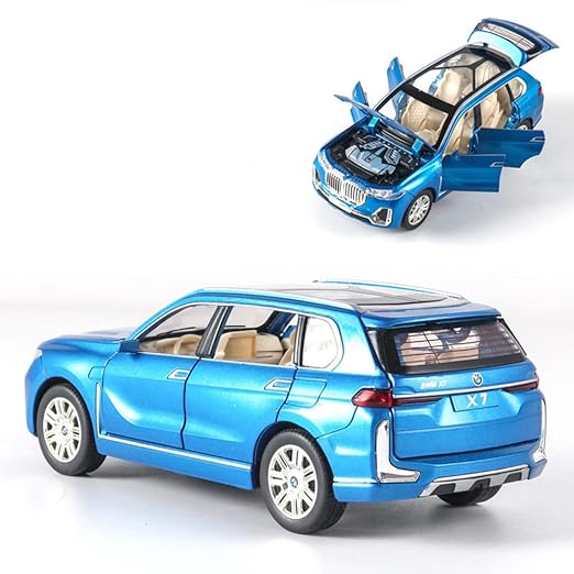 BMW X7 Die-Cast SUV Model Car – Pull-Back Toy with Lights & Sound (Blue)